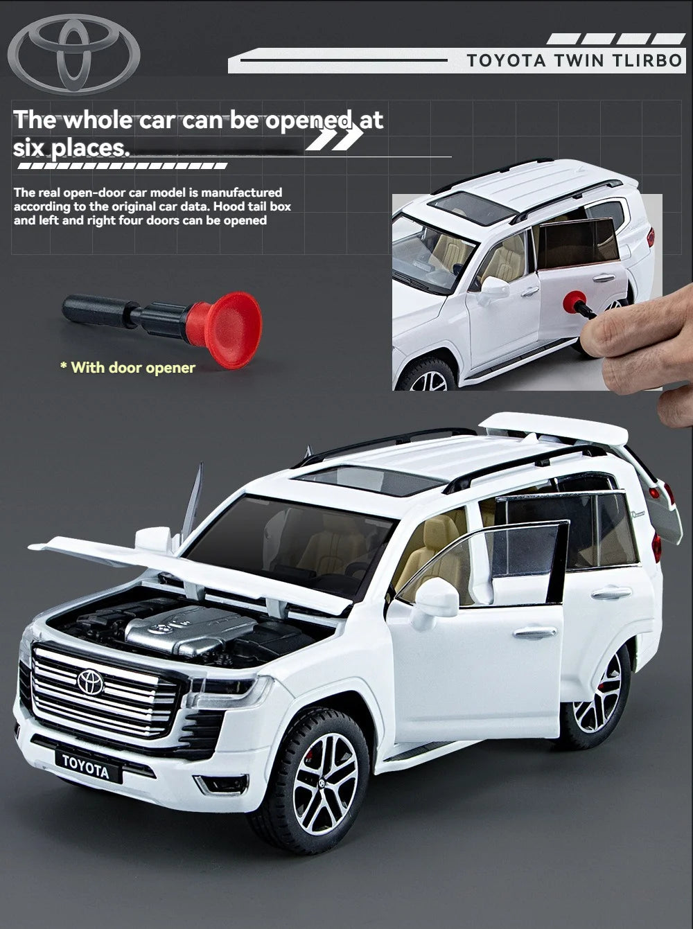 :24 LAND CRUISER LC300 with RC Key with Sound and Light Pullback Metal Model Car